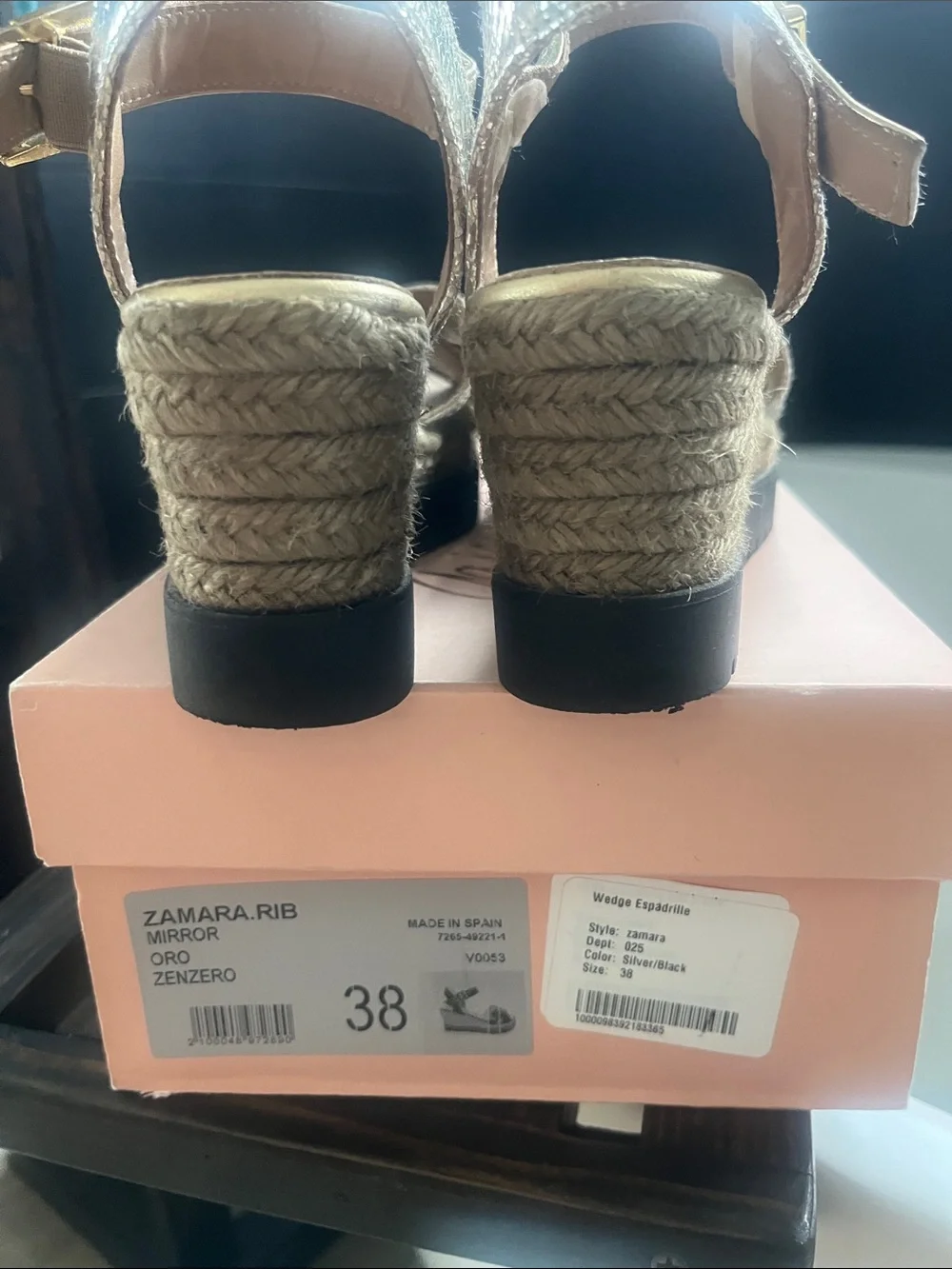 Silver Leather Espadrille Wedge Sandals - Metallic Silver